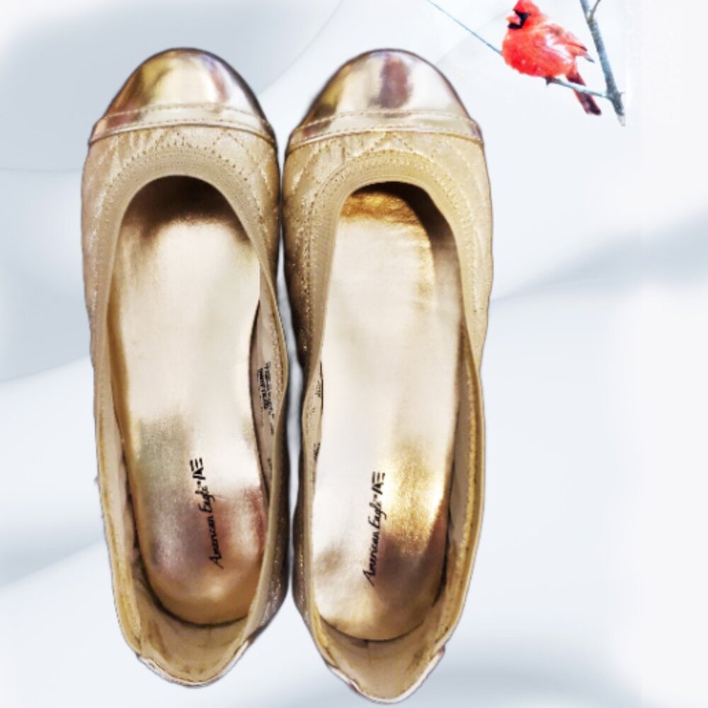 American Eagle Toddler Golden Slip-On Comfort Ballet Flat Ballerina Shoes SZ 1.5